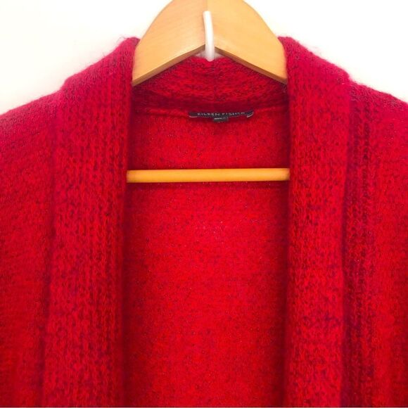 Eileen Fisher Red Mohair Cashmere Wool Blend Open Front Cardigan Sweater - Picture 4 of 15